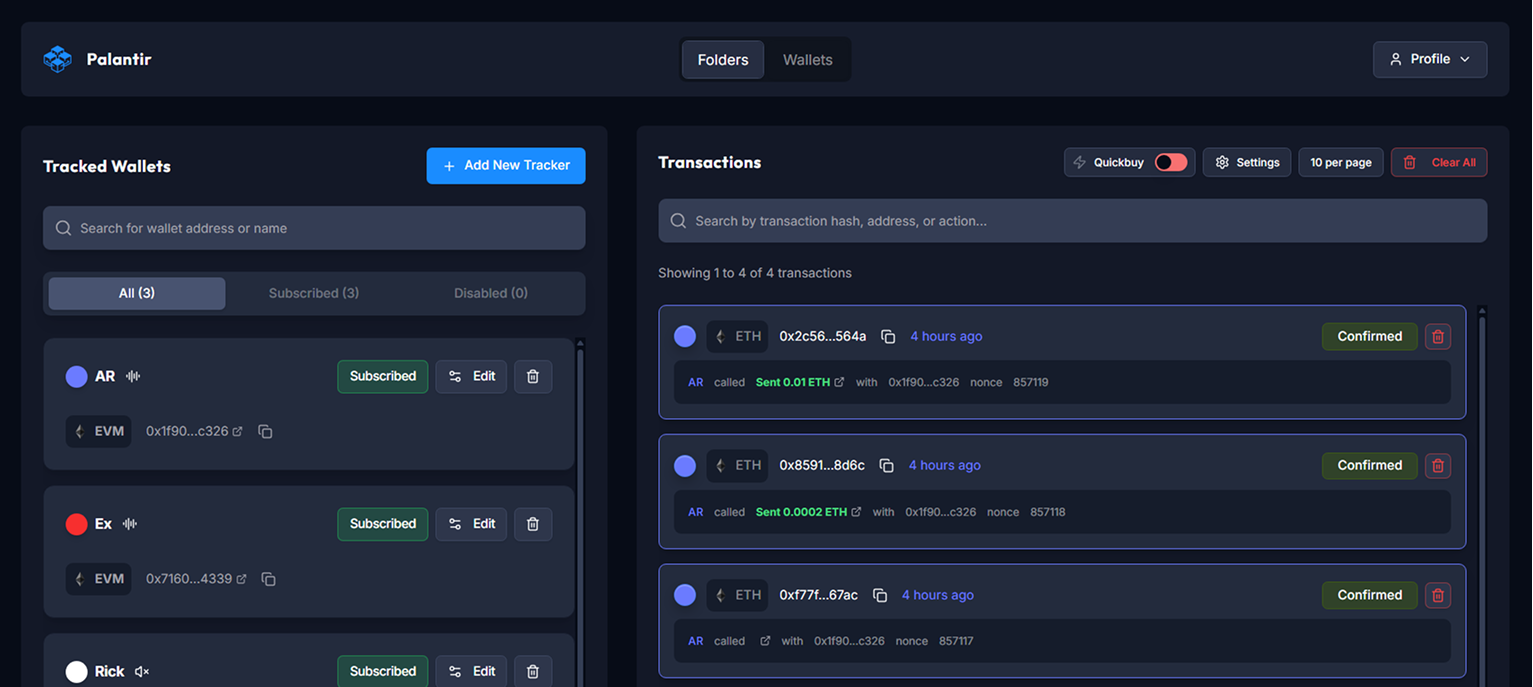 Track and Monitor Wallets in our Folders Interface